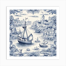 Cornwall England Delft Tile Illustration 2 Art Print