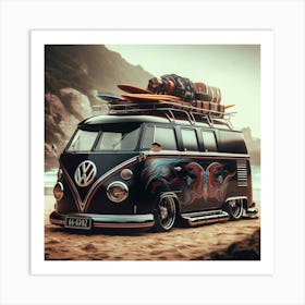 Vw Bus On The Beach Art Print