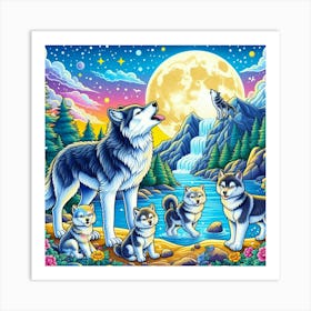 Wolf Howls at Moon Art Print