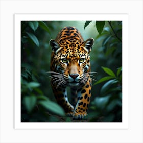 Sleek Jaguar Prowling Through Dense Foliage 2 Art Print