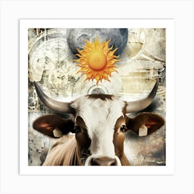 Cow Narure Illustration Art 03 Art Print