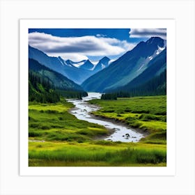 River And Mountains In Alaska Art Print