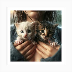 Two Kittens In The Rain 2 Art Print