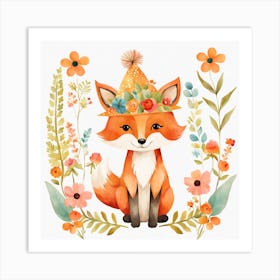 Floral Baby Fox Nursery Illustration (29) Art Print