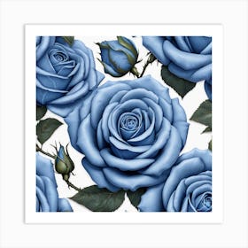 Blue Roses Seamless Pattern 4 Art Print