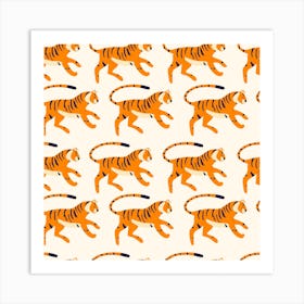 Tiger Pattern On White Square Art Print