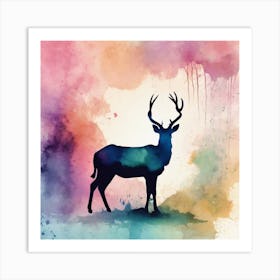 Watercolor Deer Silhouette Art Print