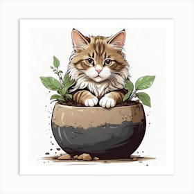 Cat In A Pot 3 Art Print