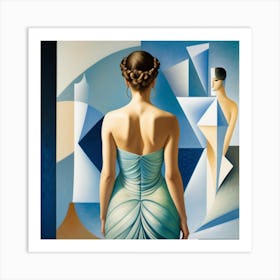 Woman In Blue Dress Art Print