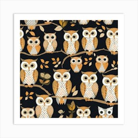 Owls On A Branch Art Print