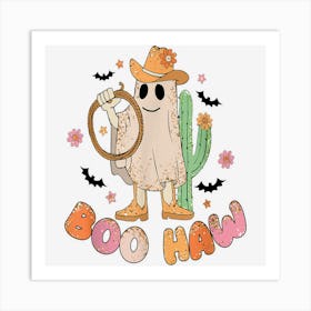 Retro Halloween Cowboy Ghost Boo Haw Cactus Western Texas Art Print