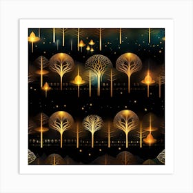 Golden Trees In The Night 2 Art Print