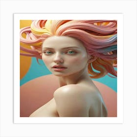 Girl With Colorful Hair 1 Art Print