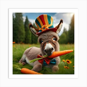 A Donkey With A Hat Eating A Carrot 4 Art Print