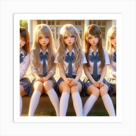 Five Girls In School Uniforms Art Print