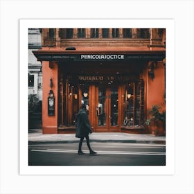 Woman Walking Past A Restaurant Art Print