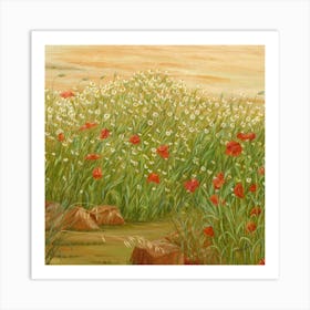 Daisies And Poppies Square Art Print