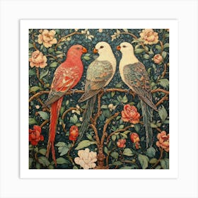 Three Parrots On A Branch Art Art Print