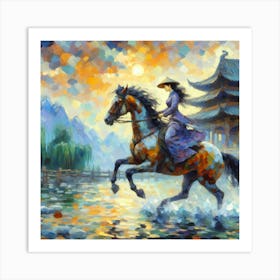 Chinese Woman Riding Horse 1 Art Print