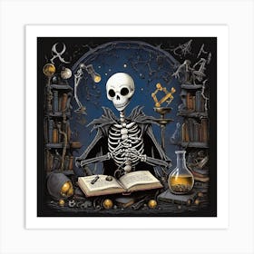 Skeleton In The Library 1 Art Print