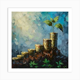 Stacked Coins With A Tree Art Print