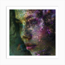 Portrait Of A Woman With Flowers 2 Art Print