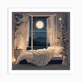 Moonlight Bedroom Art Print