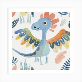 Archaeopteryx Dinosaur Muted Pastels Pattern 3 Art Print