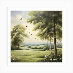 Landscape With Birds art print Art Print