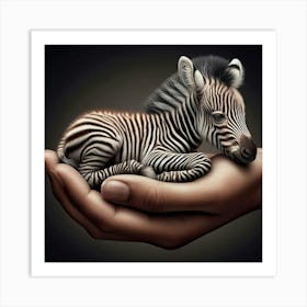 Tiny Cute Zebra in Human Hand Art Print