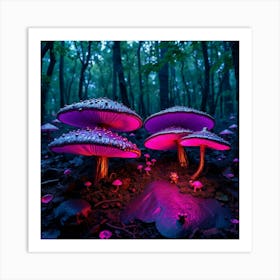 Purple Mushrooms In The Forest Art Print