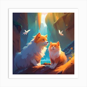 Two Cats In A Cave Art Print
