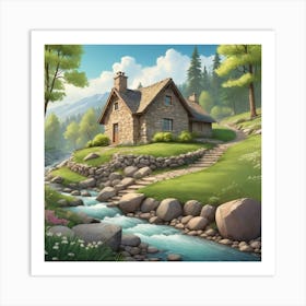 Cottage In The Mountains 2 Art Print