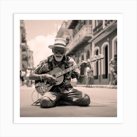 Old Man Playing Guitar In Cuba Art Print