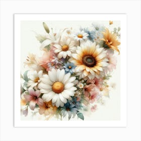 Summer Floral Dream A Delicate Watercolor Of Blooming Flowers 2 Art Print