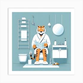 Tiger In Bathroom Illustration Art Print