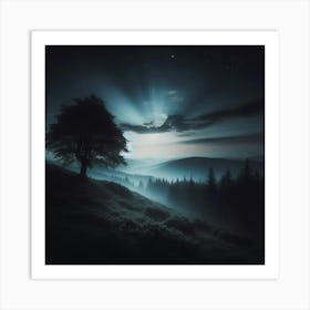 Lone Tree At Night 3 Art Print