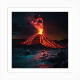 Volcano At Night Art Print