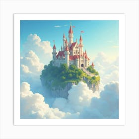 Celestial Castle Amidst Floating Clouds, Watercolor 1 Art Print