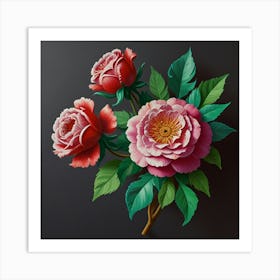 Roses On A Black Background Art Print