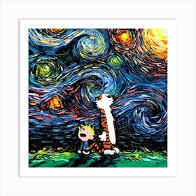 Pop Culture Painting Van Gogh Calvin And Hobbes Art Print