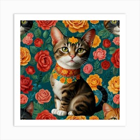 Default Frida Kahlo Cat Art 0 Art Print