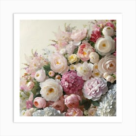 A Breathtakingly Detailed, Ultra High Resolution Illustration Of Exquisite Flowers As Wallpaper Art, Set Against A Soft, Creamy White Background, With Delicate Petals And Intricate Patterns Bursting With Vibrant Colors 1 Art Print