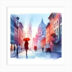 Watercolor Woman Walking In The City Art Print