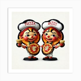 Pizza Maker With Twins Art Print