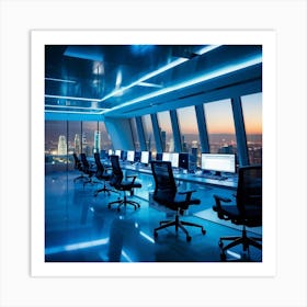 Corporate Office Interior With Sleek High Tech Workstations Utilizing Cyber Intelligence Technology (2) 2 Art Print