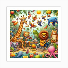 Animals In The Jungle wall art Art Print