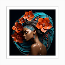 Black Woman With Flowers 12 Art Print