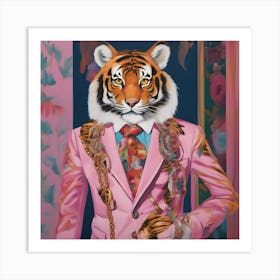 Tiger In Pink Suit Art Print