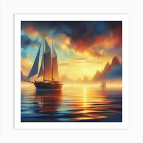 Sailboat At Sunset 10 Art Print